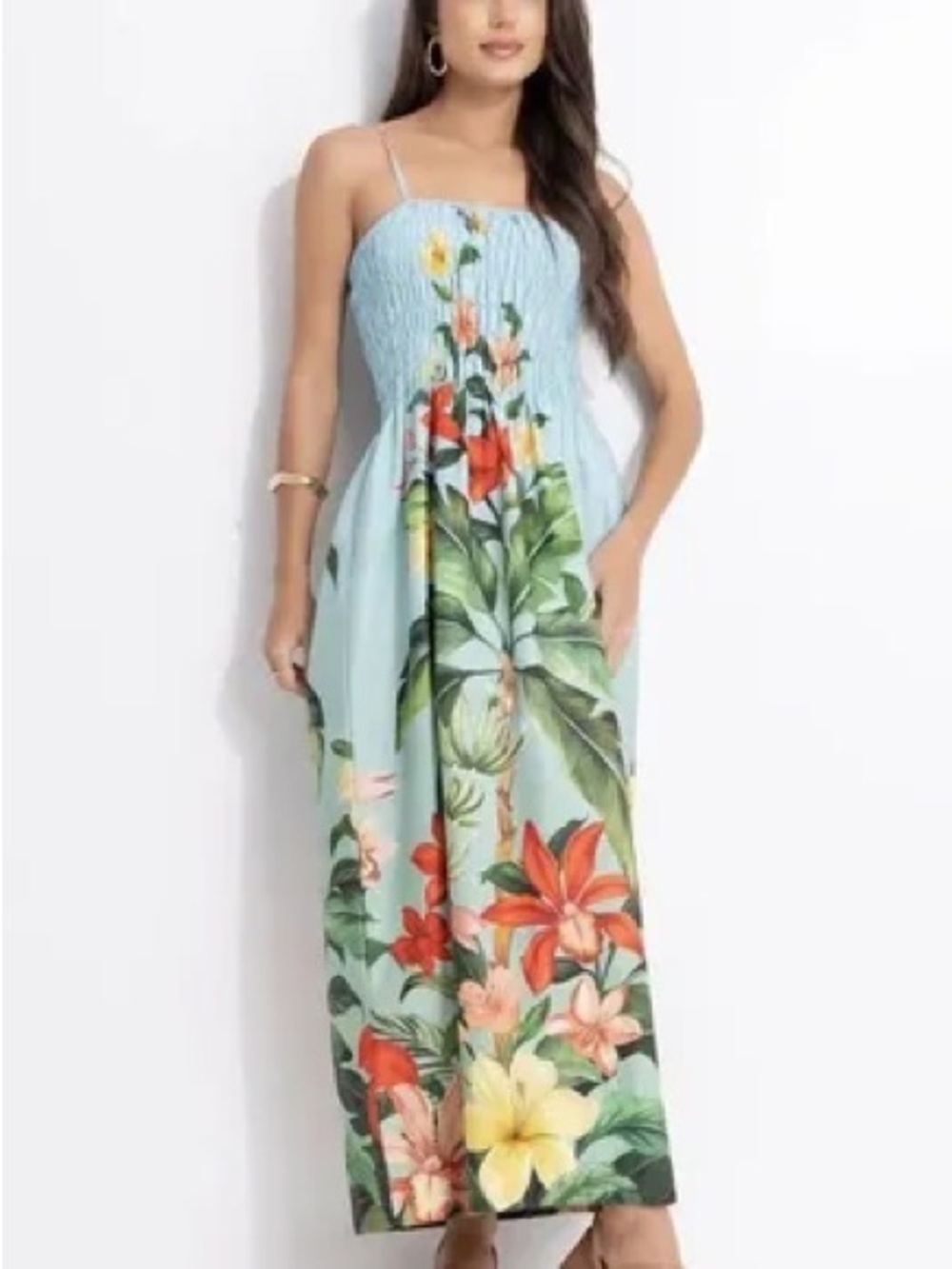FARM Rio Light Blue Tropical Floral Maxi Dress